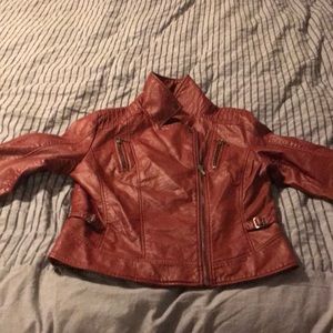 Red faux leather jacket